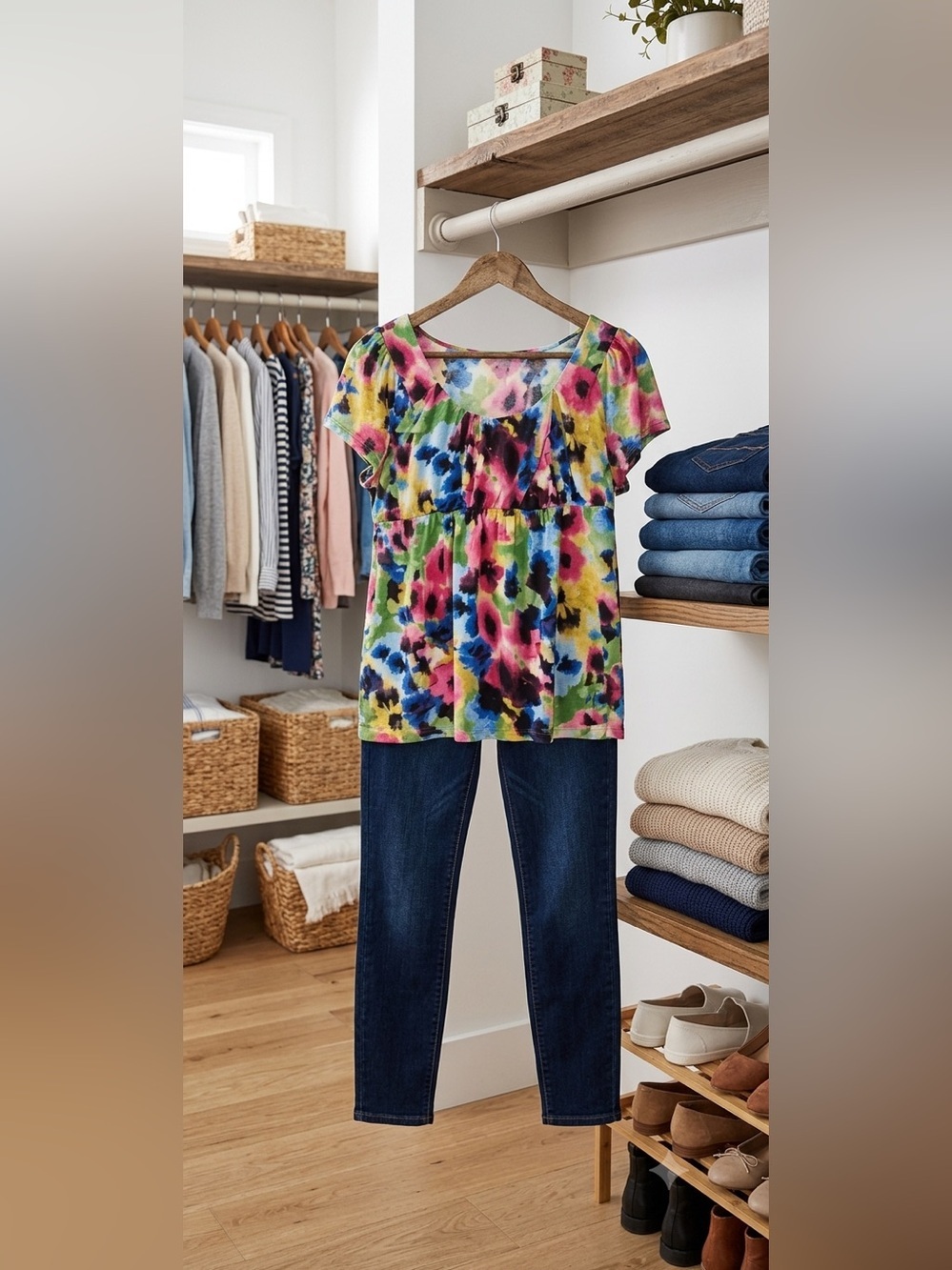 Fever Petite PL Bright Colorful Floral Boho Rayon Butterfly Sleeve Blouse NWOT